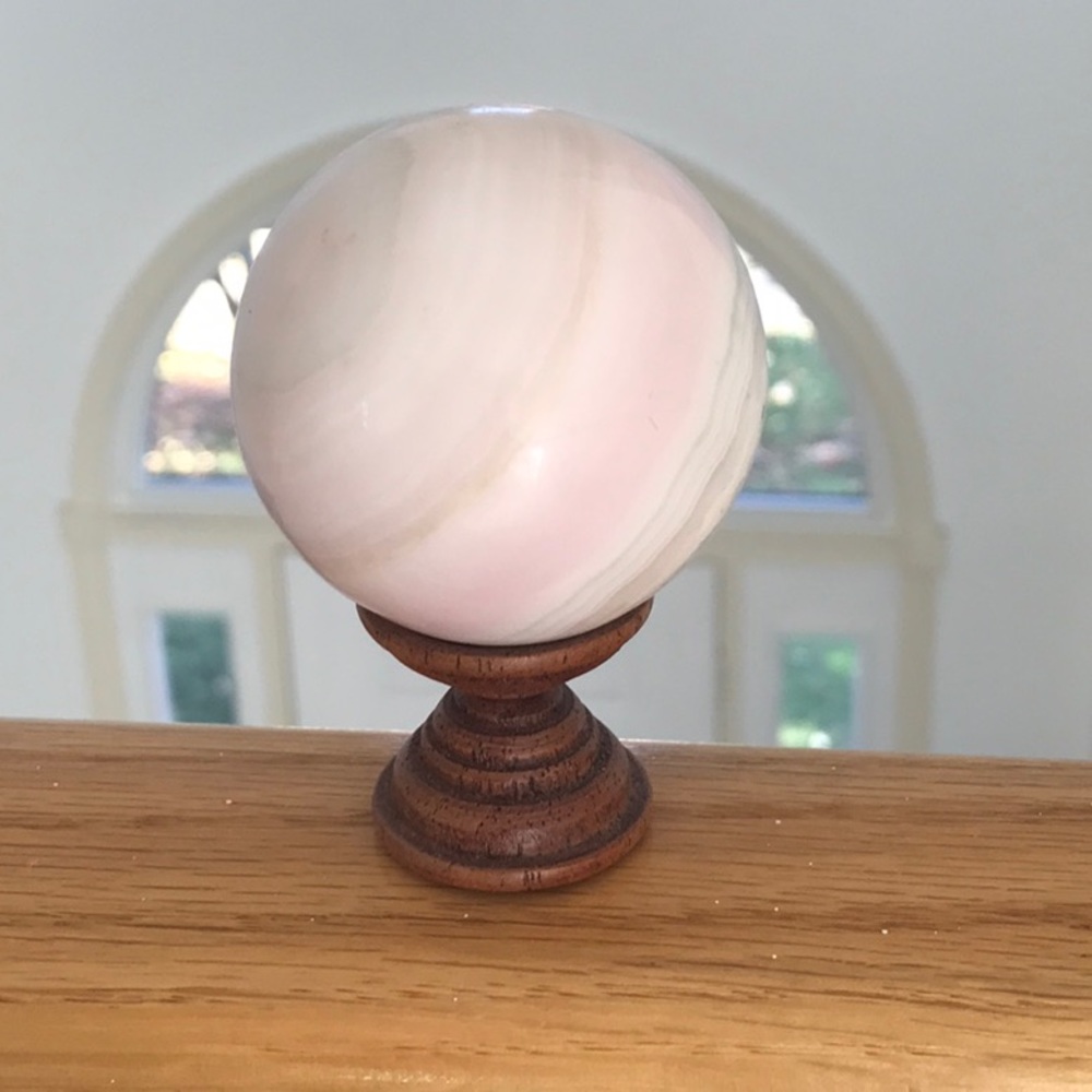 Designer! 50mm HANDCARVED Creamy Banded Pink Crystal Sphere from Novica